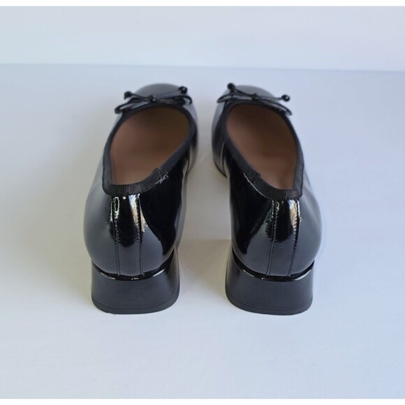 Anthropologie BIBI LOU Black Patent Leather Heeled Ballet Pumps Sz 39 Bow - Picture 9 of 14